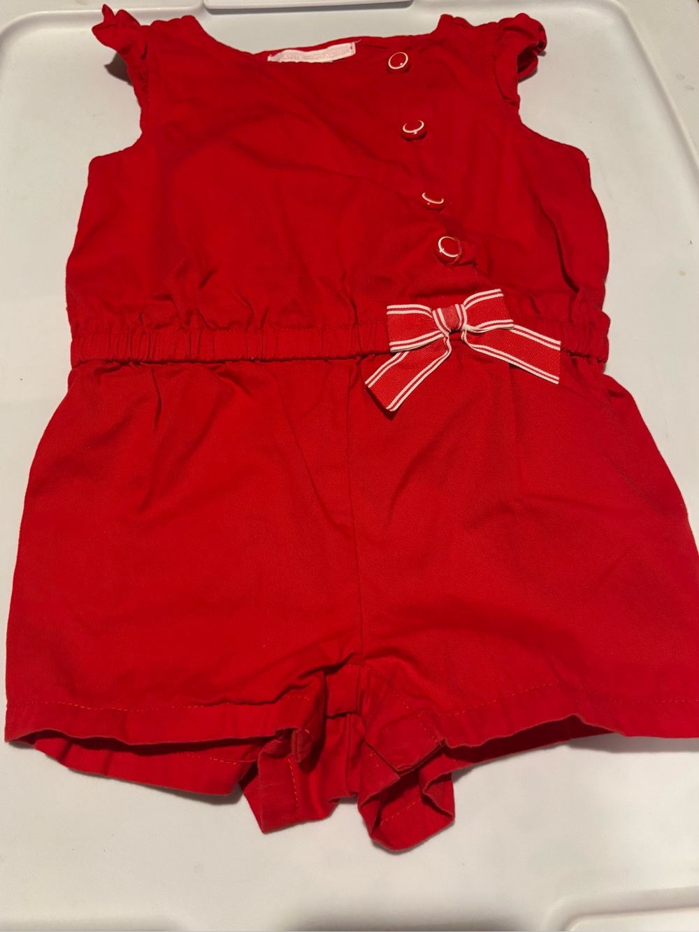 Janie & Jack Bright Red Bow-Trim Cotton Romper